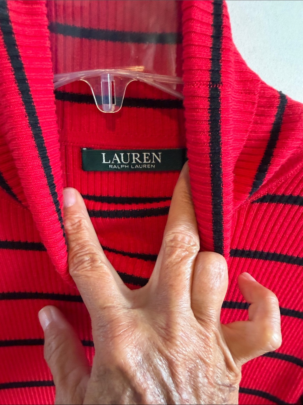 Lauren Ralph Lauren Red and Black Striped Turtleneck Sweater - Picture 2 of 4